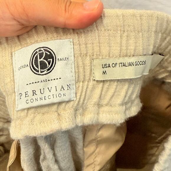Peruvian Connectio Virgin Wool Flannel Joggers Cream Medium Fall Cozy Lounge - Picture 7 of 7